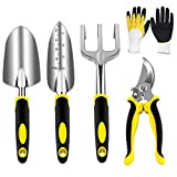 AGAKY Herramientas de Jardín Acero Inoxidable, Juego de Herramientas para Jardinería con Tijeras Podar, Paleta Mano, Trasplantador, Rastrillo Mano, Guantes Jardinería (750, 5PCS)