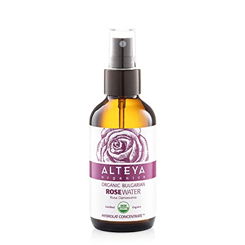 Alteya Organic Agua Floral de Rosa (Rosa Damascena) 120 ml - Spray (Vidrio) - 100% Puro Natural Bio Producto con Certificado USDA