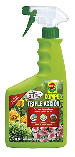 COMPO Triple Acción, Protección contra insectos, hongos y ácaros, Para plantas de interior y exterior, Resultados en 24h, Envase pulverizador, 750 ml