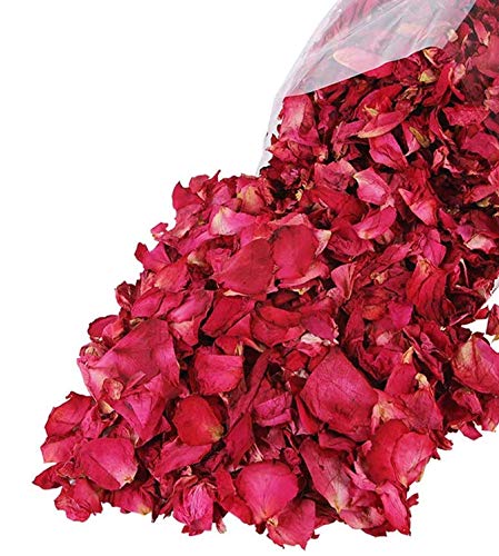 Reccisokz 300 g de pétalos de rosa roja para pies, baño, spa, boda, confeti, casa, fragancia, manualidades, accesorios,pétalos de rosa secos naturales