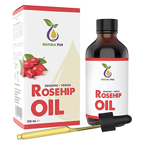 Aceite de Rosa Mosqueta Puro 120 ml, ORGÁNICO & vegano - Rosehip Oil prensado en frío - natural hidratante para cabello, cuerpo, uñas