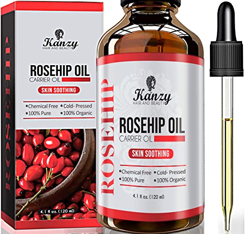 Kanzy Aceite de Rosa Mosqueta Puro 100% 𝟭𝟮𝟬𝐦𝐥 Orgánico Prensado en Frío Bio sin Refinar Rosehip Oil usado como Hidratante para Cara, Cabello