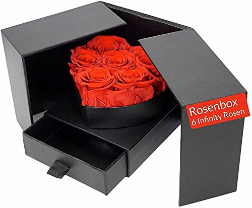 Caja de rosas en forma de corazón Infinity, 6 rosas rojas reales, 3 años de vida, caja de rosas con cajón, para los momentos inolvidables en pareja, Perfecto para el día de la madre