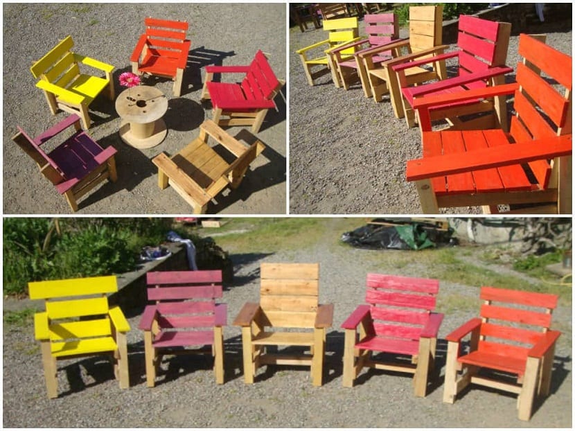 sillas de colores realizadas con palets