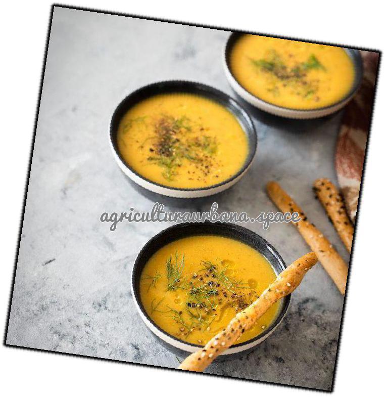 Sopa de calabaza y lentejas asadas con eneldo